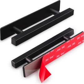 RVPEKUPE 2 Pack Self Adhesive Cabinet Handles Matte Black No Drill Drawer Pulls Stick On Handle for Cabinets Closets Sliding Shower Doors, 6" Overall Length