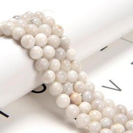 Land Long 95pcs(2 Strand/Set) 8mm Real White Crazy Lace Agate Energy Stone Beads with Healing Power, Smooth Round Crystal Charm Beads for Jewlery Bracelets Earrings Making DIY