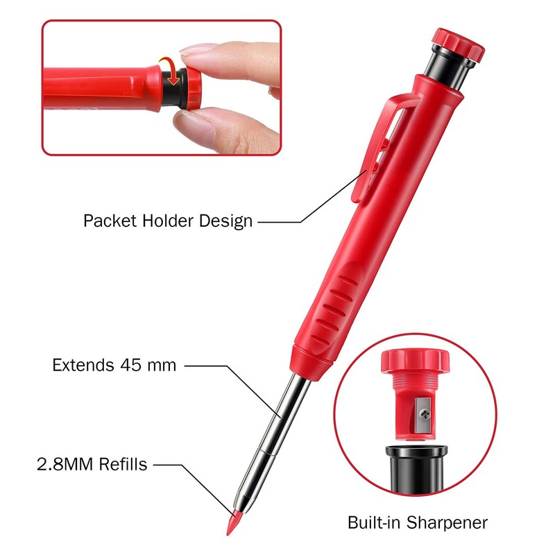Carpenter Pencil Marker Set Multifunctional 6 Long Nib Deep Hole