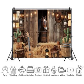 10x8ft Rustic Barn Door Stable Horse Photo Background Western Cowboy Backdrop