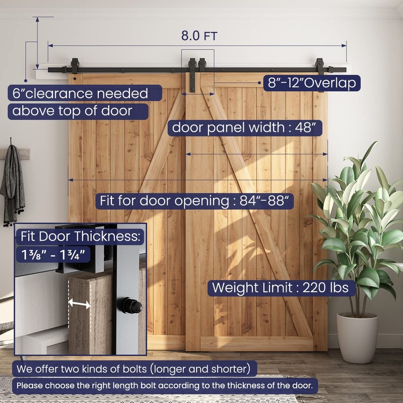 SMARTSTANDARD 8 Feet Bypass Sliding Barn Door Hardware Kit -