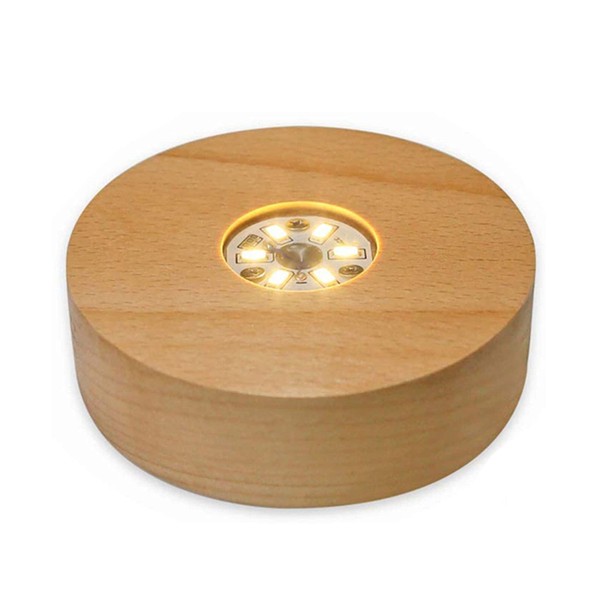 4" LED Wood Display Base for Crystals Glass Art, Warm Light Crystal Display Base Stand with 6 LEDs