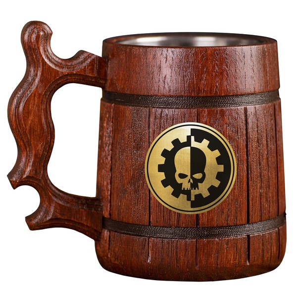 Adeptus Mechanicus Beer Stein, Personalized 40K Wooden Beer Mug, Custom