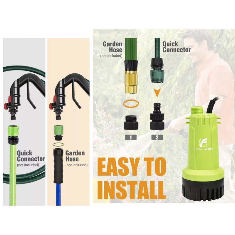 FLUENTPOWER Cordless Submersible Rain Barrel Water Pump Kit 18V Battery
