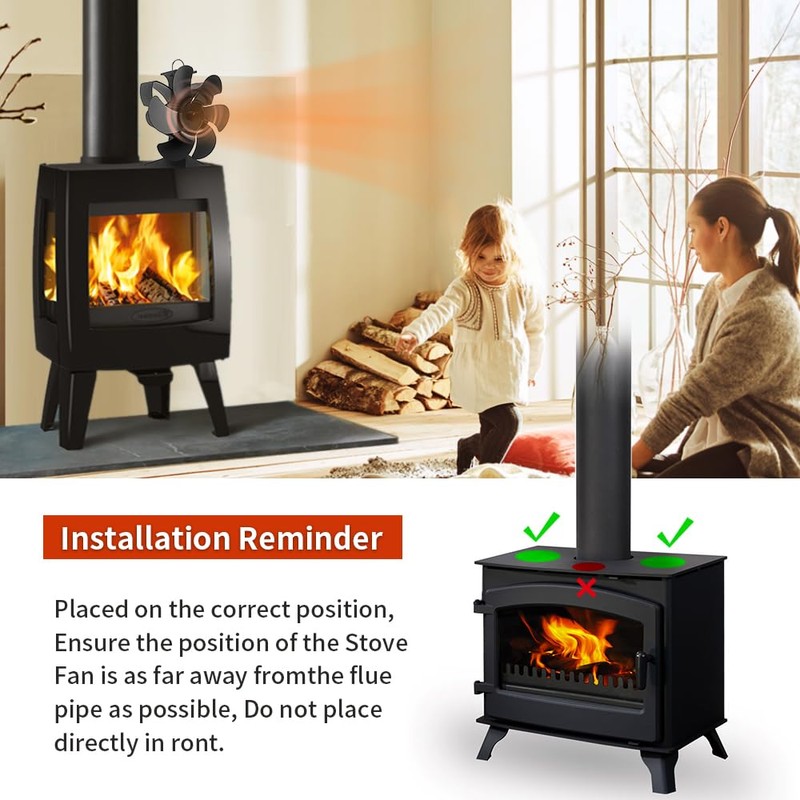 FFYan Stove Fan, Fireplace Tool with 6 Blades, No Electricity,