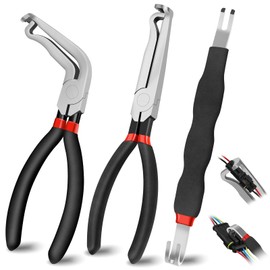 3Pcs Electrical Disconnect Pliers Set, Automotive Electrical Connector Separator with Straight & 60 Degree, Electrical Disconnect Pliers for Cars, Push Tab and Fuel Line Clip Removal Tool