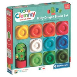 Clementoni Soft Clemmy - Baby Dragon Blocks Set, 10 Mattoncini Morbidi per Bambini 6+ Mesi, Personaggio Fantasy, Lavabili e Atossici, Sviluppo Sensoriale e Manualità, Made in Italy, 17980