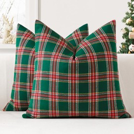 JOTOM Set of 2 Classic Plaids Cushion Covers 60x60 cm Christmas Scottish Tartan Plaid Soft Solid Decorative Throw Pillow Covers Home Decor Outdoor Cushion Case for Sofa Bedroom (Green Red)