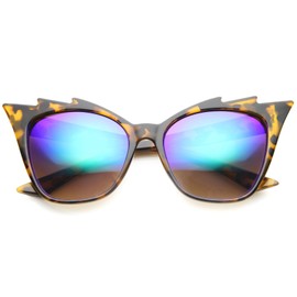 zeroUV Womens Fashion Jagged Edge Staggered Flash Mirror Lens Cat Eye Sunglasses (Tortoise/Midnight)