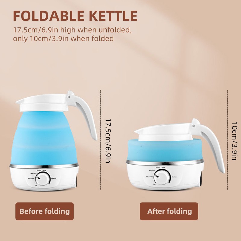 Foldable Kettle 0.6L Travel Silicone Stainless Steel Base Camping Kettle