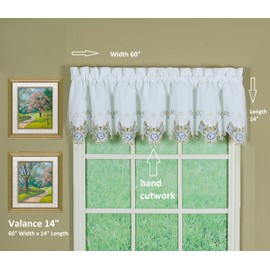 Today's Curtain Verona Reverse Embroidery Valance, 14", White/Blue