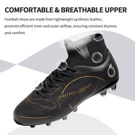 Football Cleats Men, Indoor Outdoor High Top Soccer Shoes Lightweight Shock Resistant Training Boots Breathable Professional Turf Shoes Sport Athletic Ground Football Boots FG Soccer Cleats for Men
