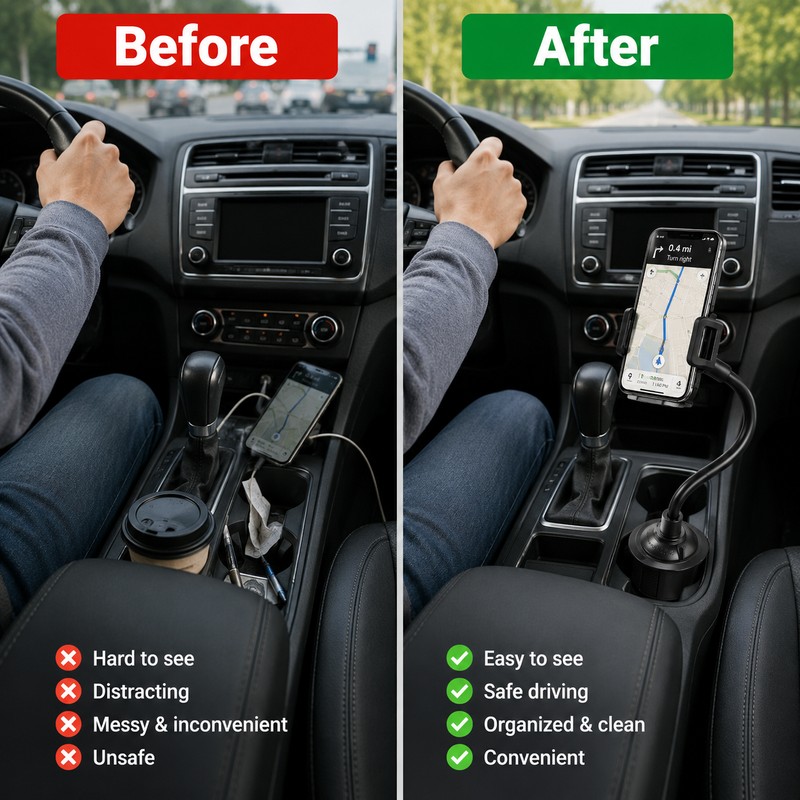 Car Cup Holder Phone Mount for Hands-Free Viewing – Adjustable