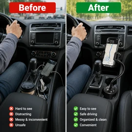 Car Cup Holder Phone Mount for Hands-Free Viewing – Adjustable 360° Rotating Stand for Smartphones & Daily Driving