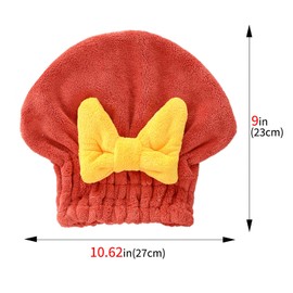 Biiange 2 Pcs Bath Towel Cap, Hair Drying Caps, with Bow-Knot Reusable Fluffy Bathing Shower Turban for Spa, Hotel, Home Use (Wine Red)