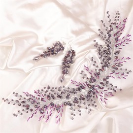 Aimimier Bridal Crystal Hairband Long Hair Vine Crystal Beaded Headband Wedding Prom Party Festival Fashion Hair Accessory for Women (Purple)