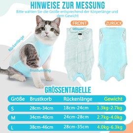 Eyein Cat Bodysuit After Surgery, Comfortable Cat Clothes Recovery Suit Anti-Leaking with Breathable Mesh for Cat Body Surgery, E-Collar Alternative for Cats, Blue, L