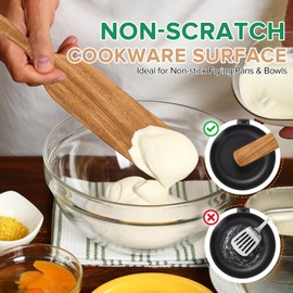 Teak Wood Sourdough Bread Baking Supplies,13.2” Wooden Spatula Spoons Utensil Set for Cooking, Skinny Spurtles for Sourdough Starter Jar Reaching, Mixing, Stirring Spreading Essentials Tools,2 Pcs