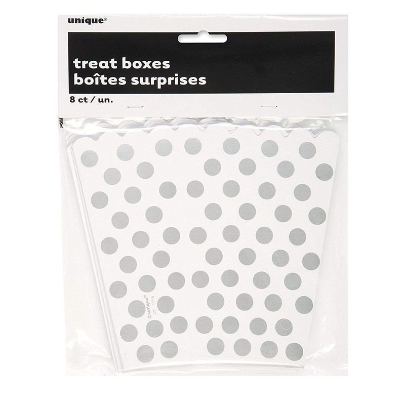 Silver Polka Dot Popcorn Treat Boxes, 8ct