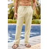 PASLTER Men's Cotton Linen Pants Elastic Waist Drawstring Casual Trouser