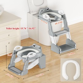 TuckInn Potty Training Seat, Toddler Toilet Seat for Little Boys Girls, Potty Training Toilet with Urinals, Toddler Step Stool Ladder and Splash Guard (Gray)
