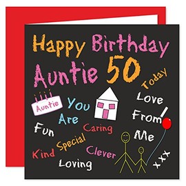 Auntie 50th Happy Birthday Card - Black Board Birthdays Design - 50 Today
