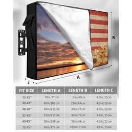 LBCASA American Flag Outdoor TV Cover 52 to 55 Inch Weatherproof, Sunflowers Farmhouse 600D Oxford TV Covers with Waterproof Zipper, USA Flag Outside Flat TV Screen Protector Size 52"W x 19"H x 4.5"D
