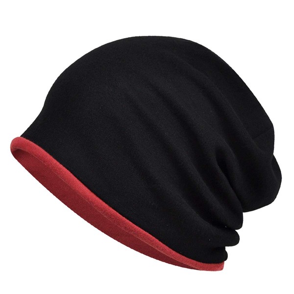 KISTYLE Men's Women's Knit Hat, Cotton, Reversible Watch, black/sedona red