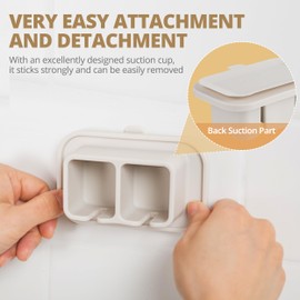 ONUCP Silicone Suction Toothbrush Holder - 2 Slots | Wall-Mounted, Reusable Bathroom Organizer for Home & Travel - Sand Beige