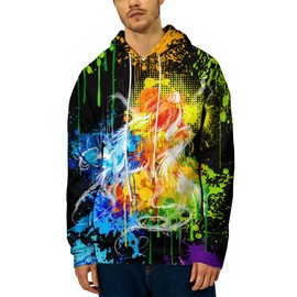 YAJOOEY Mens Women Hoodies 3D Colorful Animal Graphic Printed Pullover Sweatshirts Cool Hoody for Teen XX-Large