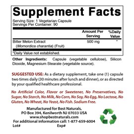 Best Naturals Bitter Melon Extract 500mg 90 Veggie Capsules
