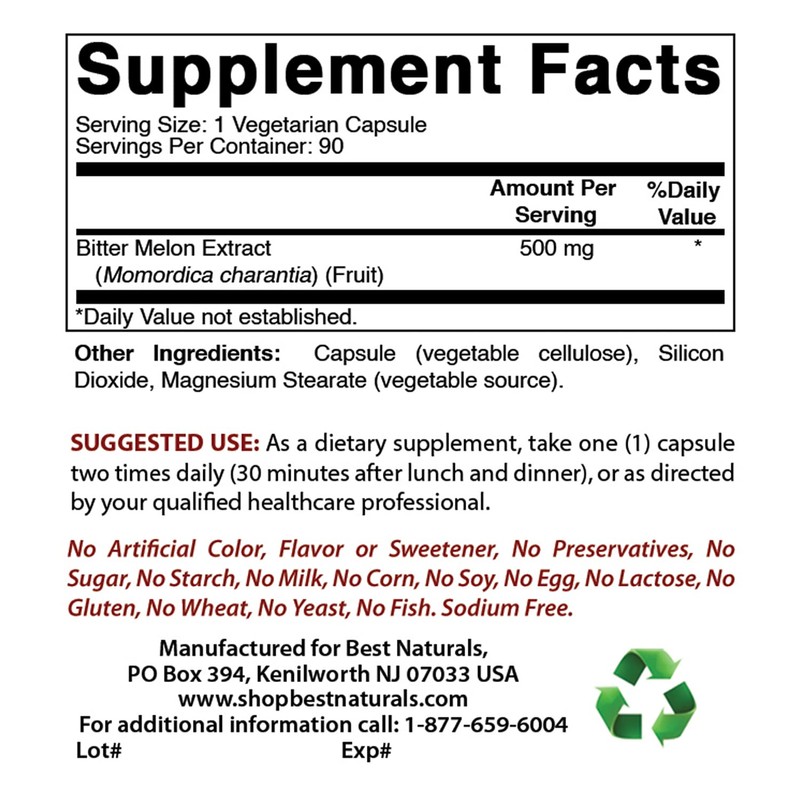 Best Naturals Bitter Melon Extract 500mg 90 Veggie Capsules