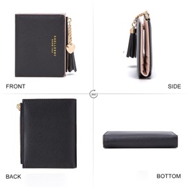 CHAOFANXI Women's Small Bifold Leather Purse for Women, Small and Short Format Purse Small Wallet with Multiple Compartments, black, Modern