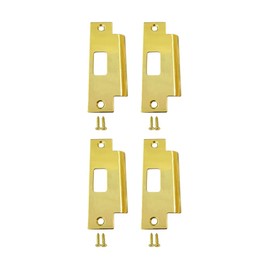 QCAA Solid Brass Extended Replacement Lock Strike Plate, Round Corner, 4-7/8" for Deadbolt, Polish Brass, 4 Pack, Made in Taiwan