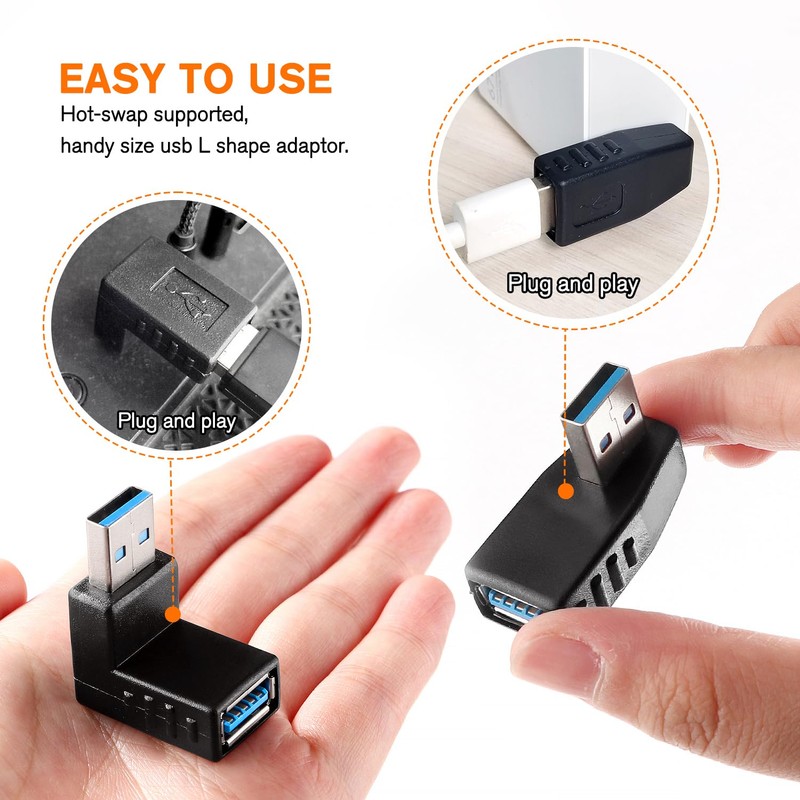 KUOQIY 4 pieces USB 3.0 angle adapter, 90° angle adapter,