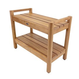 SPATEAK Asta Select Solid Teak 26" Shower Bench with Arms, Portable Teak Wood Spa/Shower/Outdoor Bench with Storage Shelf, Accent Side Table, Fully Assembled, ST-62A