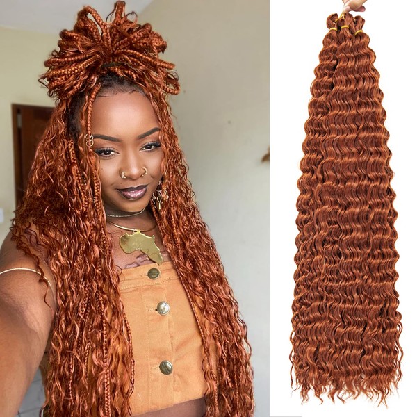 QRHSUKA Ocean Wave Crochet Hair 30 Inch 7 Packs Deep Wave Braiding Hair Ginger Curly Crochet Hair for Black Women Bohemian Twist Crochet Braid (30 Inch (Pack of 7), 350)