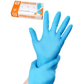 Meisei Hybrid Gloves, Nitrile + PVC Gloves, Small, 100 Pieces, Powder Free, Blue