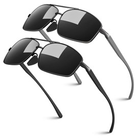 Men's Polarised Sunglasses, Ultralight Al-Mg Metal Frame with Spring Hinge, UV400 Protection, Fishing Driving Glasses, Sunglasses CAT 3 CE, 2p black & black black