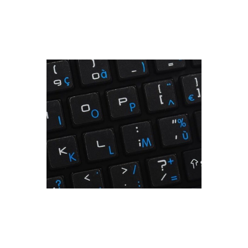 French AZERTY Keyboard Sticker with Blue Lettering ON Transparent Background