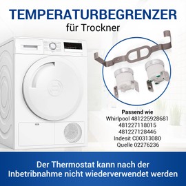 VIOKS 2 x Thermostat Tumble Dryer Replacement for Whirlpool 481225928681 & Temperature Limiter Dryer Bauknecht Thermostat Set for Tumble Dryer