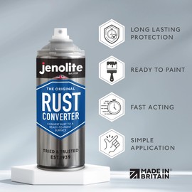 JENOLITE Rust Converter Spray for Metal - Fast Acting Rust Reformer, Inhibitor, and Primer in One - Reforms Rust into Ready to Paint Surface - 400ml (13.52 fl oz)