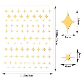 Kifmurase 20 Sheets Star Nail Stickers for Nair Art, 3D Self Adhesive Glitter Shiny Nail Decals Stared, Black White Silver Gold Stars Manicure Sticker for Women Acrylic Nails Decorations