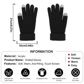 TAGVO 2 Pairs Women Winter Knitted Gloves,Couple Warm Gloves,Touch Screen Thin Fleece Liner Full Finger Gloves, Suitable For Indoor Leisure Work Or Outdoor Driving Commuting Shopping