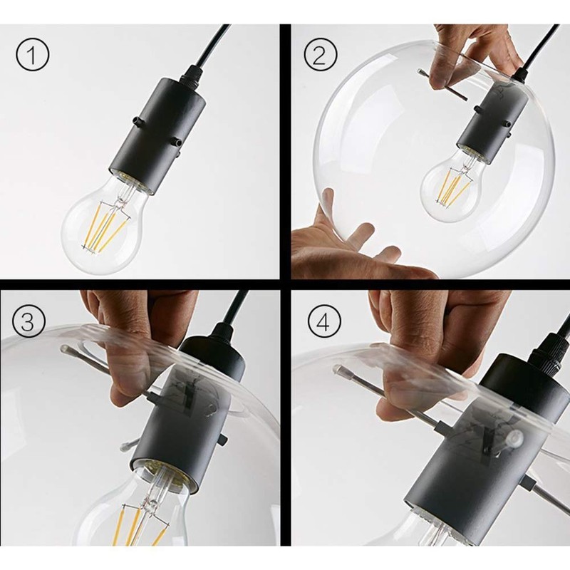 H XD GLOBAL E27 Industrial Clear Glass Globe Shade Pendant