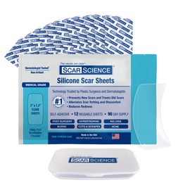 Advanced Medical Grade Silicone Scar Patches, 12 Reusable 3" Water-Resistant Silicone Scar Strips for Newly Healed Wounds and Older Scars - Breathable Silicone Gel Sheets for Scars w/Case