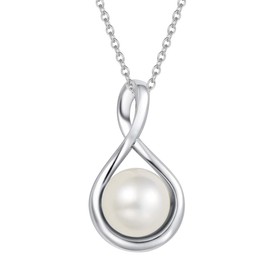 FANCIME Women's Necklace with Large Symbol Pendant Chain Made of 925 Sterling Silver with Natural Freshwater Pearls Gemstone June Birthstone Jewellery for Girls, 40 + 5 cm Extender, Pearl, Pearl