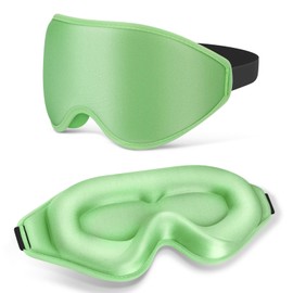 3D Fully Block Out Light Eye Sleep Mask, Long Lash Extension Eyes Cover Zero Pressure Deep Contoured with Adjustable Straps for Women Men Travel Home Sleeping Nap Rest, Black (Light Green)