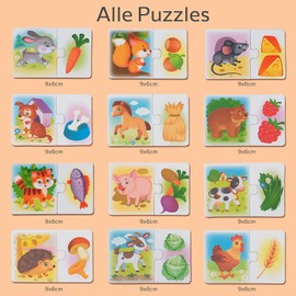 MAGNIKON Magnetic Puzzles Animals and Food, 24 Pieces, 2-Piece Magnetic Puzzles for 2 Year Olds, Toddlers Puzzles with Animals, Children's Activity, Games for On the Go
