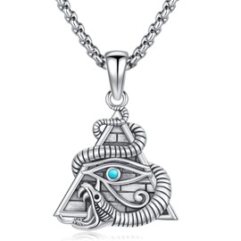 PROESS - Collar de plata de ley 925 con diseño de ojo de horus, diseño de serpiente turquesa y ojo triangular, regalo para mujeres y hombres, Plata esterlina, Sin piedra preciosa
